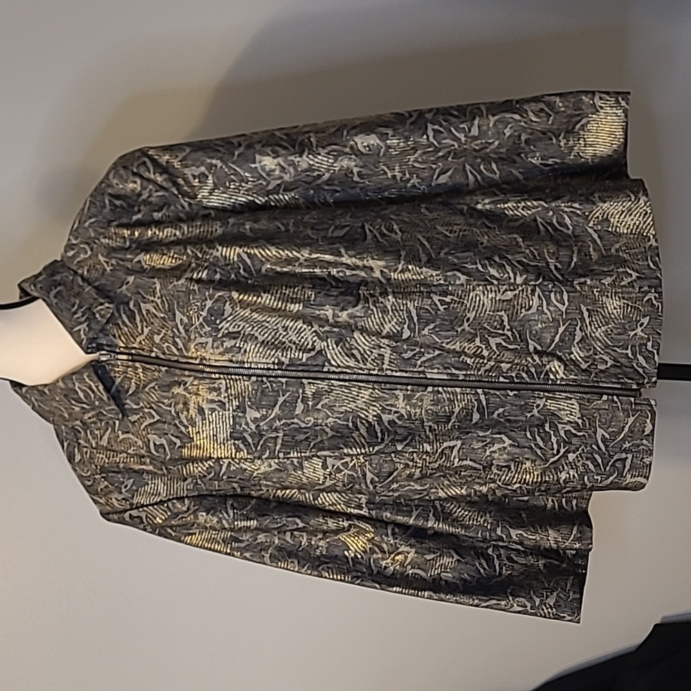 Kim Rogers Plus Womens Versatile Gold Blazer Metallic Shiny Gray Black Size 22W